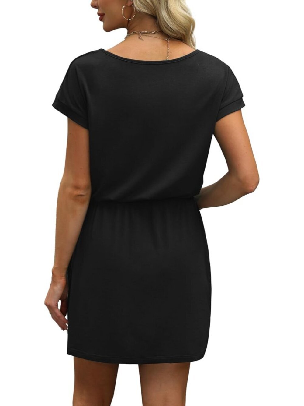Summer Dresses for Women 2026 V Neck T Shirt Casual Mini Dresses Tie Waist Sundr - Picture 5 of 5